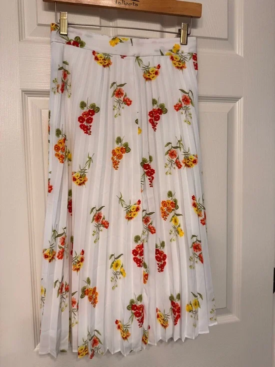 Talbots White Pleated Floral Midi Skirt - Red & Yellow Floral - Picture 3 of 4